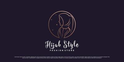 modelo de design de logotipo de mulheres muçulmanas usando hijab com estilo de arte de linha e elemento criativo vetor