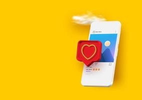 smartphone de ilustração vetorial com bolha de fala emoji de coração receber mensagem na tela. rede social e conceito de dispositivo móvel. gráfico para sites, banner web vetor