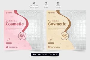 vetor de modelo de venda de cosméticos de luxo com espaços reservados para fotos. design de modelo de anúncio de negócios de produtos de beleza com cores rosa e douradas. banner da web de produtos de cuidados com a pele para marketing digital.