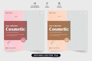 design de modelo de venda cosmética criativa com cores rosa e seda. vetor de pôster promocional cosmético com ofertas de desconto. design de banner web de anúncio de produto de beleza para marketing digital.