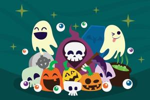 ilustração de fundo de halloween desenho plano desenhado à mão engraçado dos desenhos animados vetor