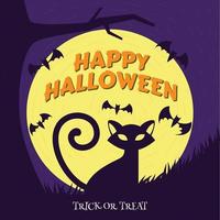 gato e morcego de halloween ilustração de fundo de desenho plano desenhado à mão vetor