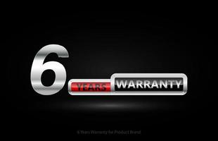 6 anos de garantia logotipo de prata isolado em fundo preto, design vetorial para garantia de produto, garantia, serviço, corporativo e seu negócio. vetor