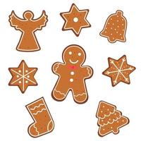 conjunto de biscoitos de gengibre homem, árvore de natal, estrela, meia, anjo. ilustração vetorial vetor
