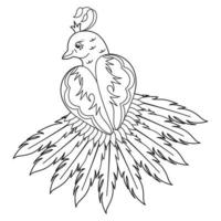 o pássaro pavão. livro de colorir-antistress para adultos. rabiscos desenhados à mão em preto e branco para livros de colorir vetor