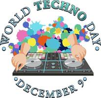 design de banner de texto do dia mundial do techno vetor