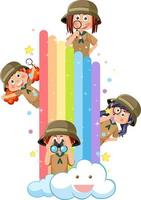 crianças felizes com arco-íris vetor