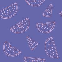 padrão sem emenda de melancia. ilustração vetorial desenhada à mão em estilo doodle. minimalismo. papel de parede, têxtil, papel de embrulho, plano de fundo. comida de verão de frutas frescas suculentas vetor