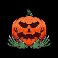 ilustração vetorial de cabeça de abóbora assustadora com tema de halloween vetor