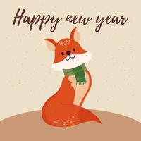 imagem vetorial de uma cor bege com a imagem de uma raposa fofa, com o texto feliz ano novo vetor