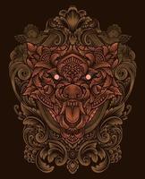 cabeça de lobo de ilustração com estilo de ornamento de gravura vetor