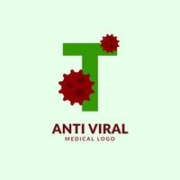 letra t antiviral médico e design de logotipo de vetor de saúde