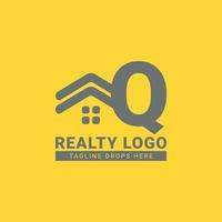 letra q design de logotipo de vetor de casa de telhado para imóveis, agente imobiliário, aluguel de imóveis, construtor de interiores e exteriores