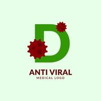 letra d design de logotipo de vetor médico e de saúde antiviral