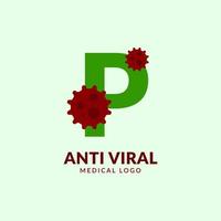 letra p design de logotipo de vetor médico e de saúde antiviral