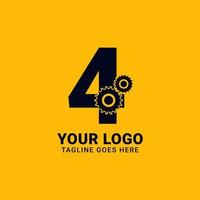 número 4 com engrenagem para tecnologia e design de logotipo de vetor mecânico