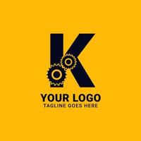 letra k com engrenagem para tecnologia e design de logotipo de vetor mecânico