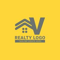 carta v design de logotipo de vetor de casa de telhado para imóveis, agente imobiliário, aluguel de imóveis, construtor de interiores e exteriores