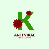 letra k design de logotipo de vetor médico e de saúde antiviral