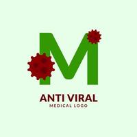 letra m antiviral médico e design de logotipo de vetor de saúde