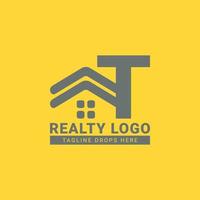 design de logotipo de vetor de casa de telhado letra t para imóveis, agente imobiliário, aluguel de imóveis, construtor de interiores e exteriores