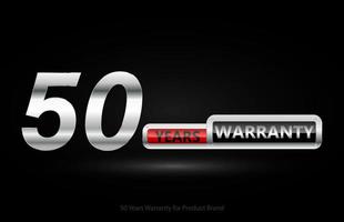 50 anos de garantia logotipo de prata isolado em fundo preto, design vetorial para garantia de produto, garantia, serviço, corporativo e seu negócio. vetor