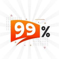 promoção de banner de marketing de 99 descontos. 99 por cento de design promocional de vendas. vetor