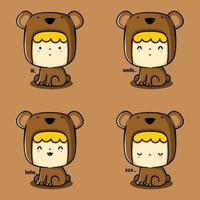 ilustração vetorial de emoji de bebê fofo vestindo fantasia de urso vetor