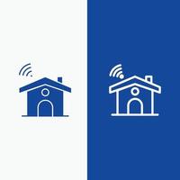 linha de casa de sinal de serviço wifi e ícone sólido de glifo linha de banner azul e ícone sólido de glifo azul banne vetor