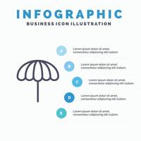 ícone de linha molhada de guarda-chuva de praia com fundo de infográficos de apresentação de 5 etapas vetor