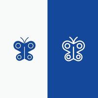 borboleta mosca inseto linha de mola e ícone sólido de glifo linha de banner azul e ícone sólido de glifo proibição azul vetor