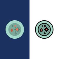 bioquímica biologia química prato laboratório ícones plana e linha cheia conjunto de ícones vetor azul de volta