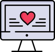 computador amor coração casamento ícone de cor plana vetor modelo de banner