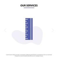 nosso modelo de cartão web de ícone de glifo sólido de designer de design de escala de serviços vetor