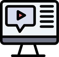 modelo de banner de ícone de vetor de ícone de cor plana de educação de vídeo de reprodução de computador