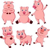 a coleção do porco rosa nas diferentes poses vetor