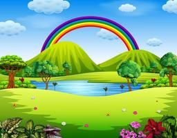 um jardim colorido com o lindo arco-íris vetor