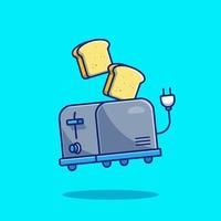 torradeira e pão dos desenhos animados ícone ilustração vetorial. conceito de ícone de tecnologia de alimentos isolado vetor premium. estilo de desenho animado plano