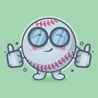 mascote de personagem de bola de beisebol engraçado com o polegar para cima desenho isolado de gesto de mão em design de estilo simples vetor