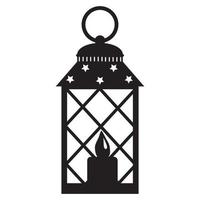 lanterna de natal de paisagem interior com vela, ícone de estêncil preto vetor