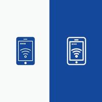 serviço de sinal móvel linha wifi e glifo ícone sólido banner azul vetor