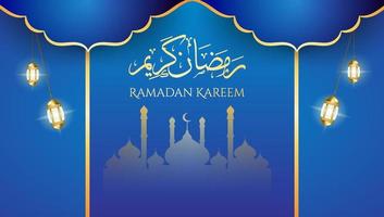 fundo ramadan kareem em azul e ouro com luz vetor