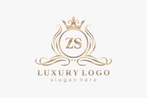 modelo de logotipo de luxo real inicial da letra zs em arte vetorial para restaurante, realeza, boutique, café, hotel, heráldica, joias, moda e outras ilustrações vetoriais. vetor