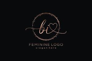 logotipo de caligrafia inicial bi com logotipo de vetor de modelo de círculo de casamento inicial, moda, floral e botânico com modelo criativo.