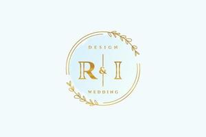 monograma de beleza inicial ri e logotipo de caligrafia de design de logotipo elegante de assinatura inicial, casamento, moda, floral e botânico com modelo criativo. vetor