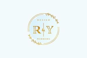 monograma de beleza inicial ry e logotipo de caligrafia de design de logotipo elegante de assinatura inicial, casamento, moda, floral e botânico com modelo criativo. vetor