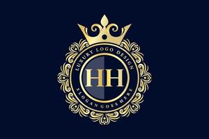 hh letra inicial ouro caligráfico feminino floral mão desenhada monograma heráldico antigo estilo vintage luxo design de logotipo vetor premium