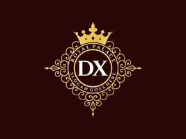 letra dx antigo logotipo vitoriano de luxo real com moldura ornamental. vetor