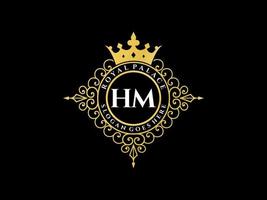 letra hm antigo logotipo vitoriano de luxo real com moldura ornamental. vetor