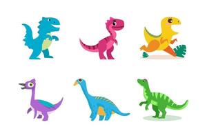 conjunto de dinossauros dos desenhos animados. coleção de ícones de dinossauros fofos. vetor